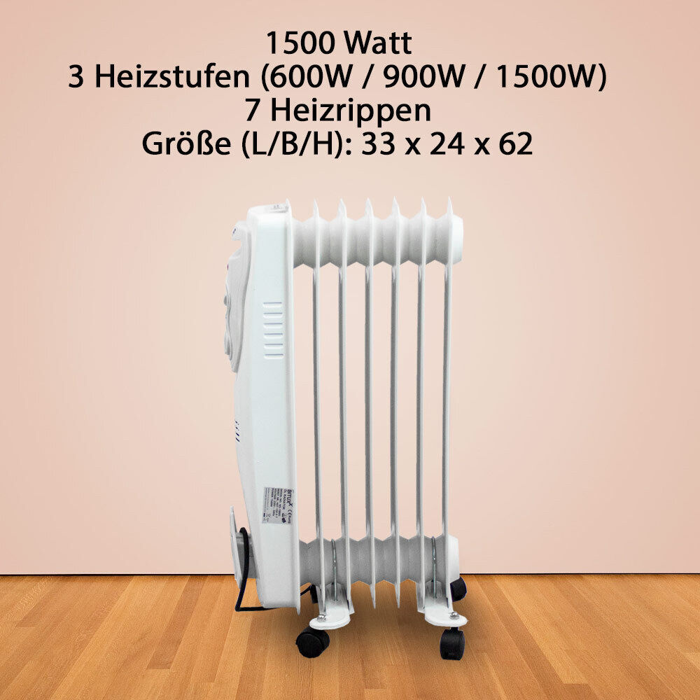 Elektrický olejový radiátor 1500W Bílý 7 žeber L BITUXX M18805